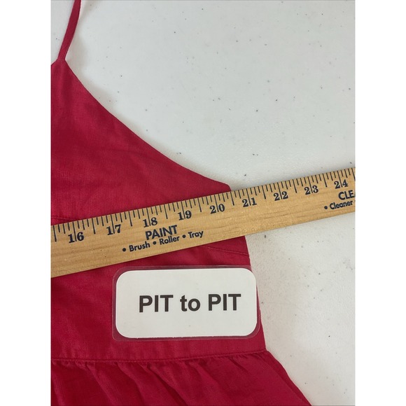 Johnny Was Calme Red coral 100% Linen Ruffle Tiered mid sun Dress Size XL - Picture 8 of 10